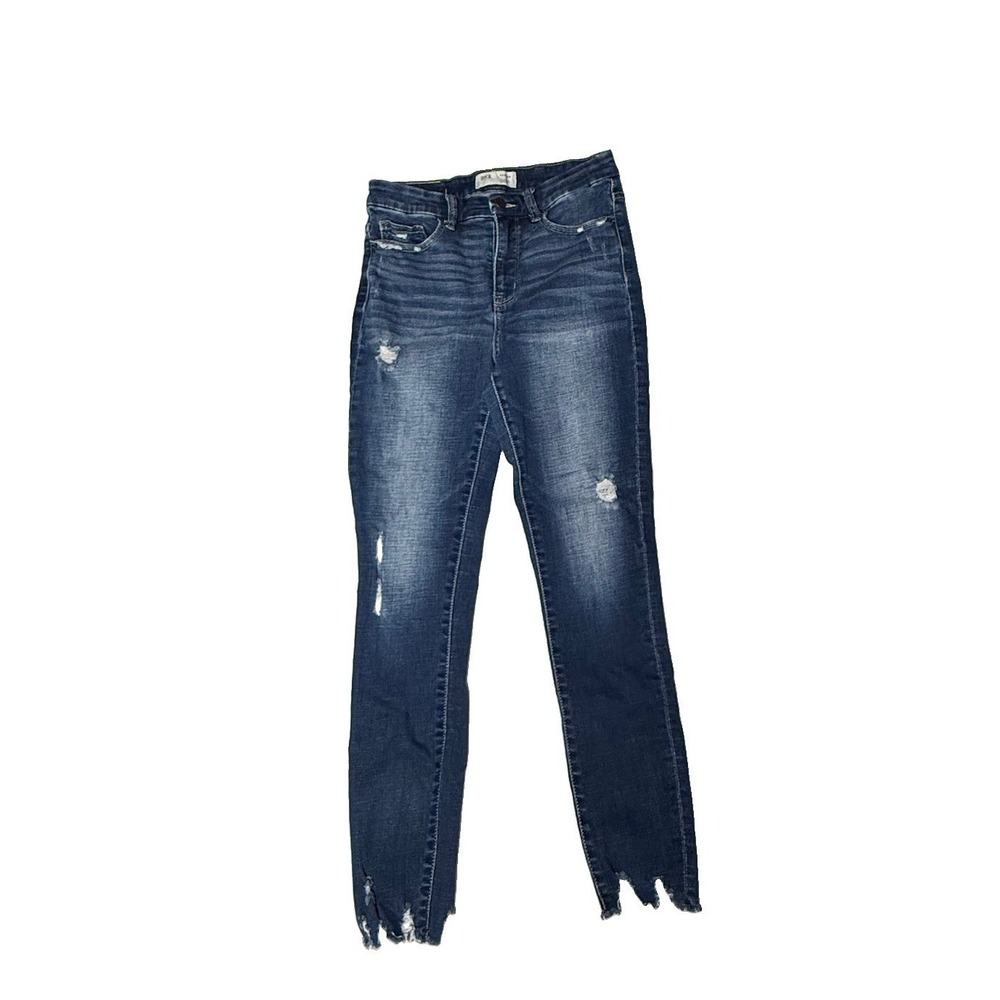 BKE Parker Jeans Womens 27x29 High Rise Skinny Distressed Raw Hem Stretch Blue